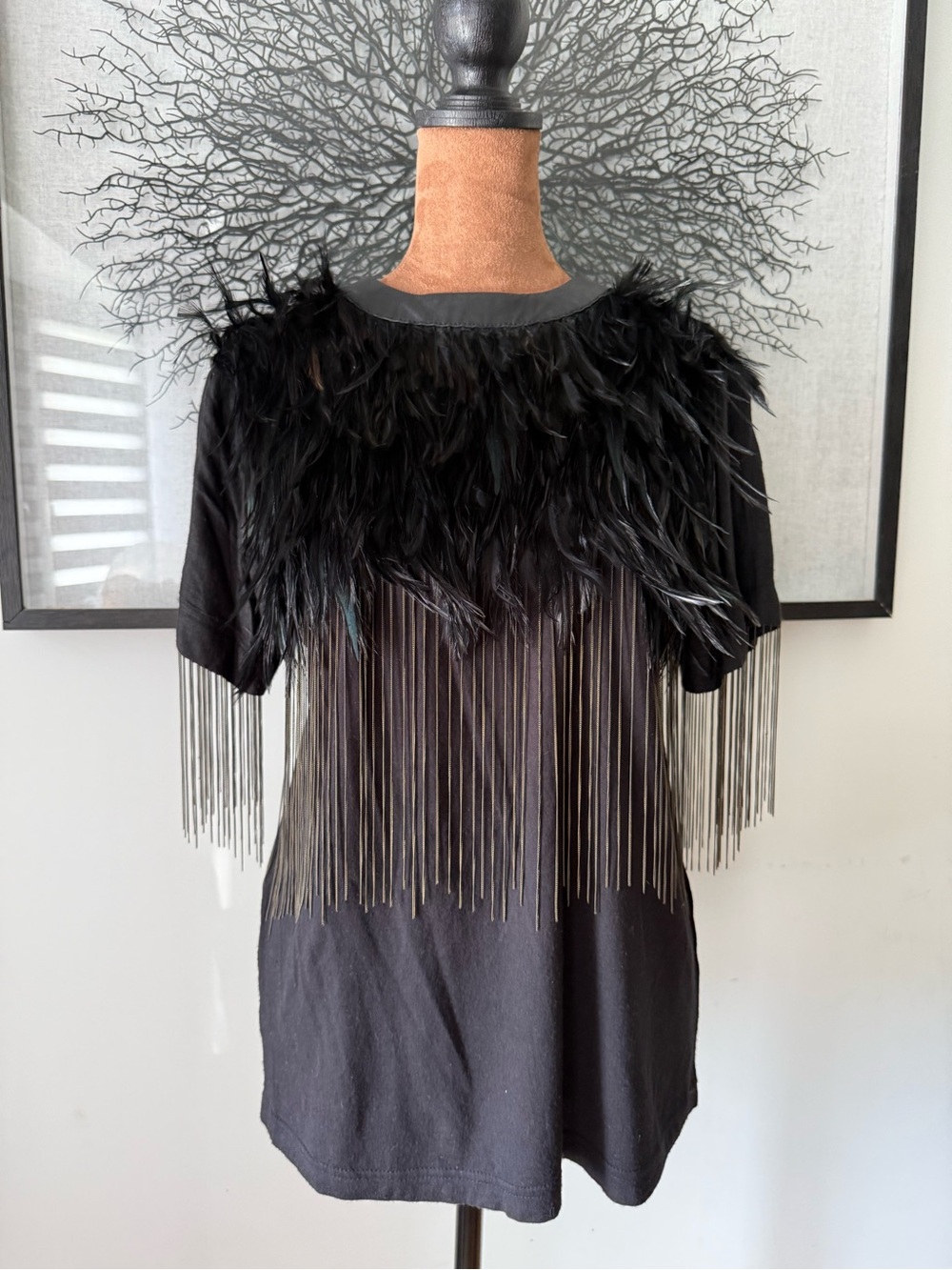 Sheena Trivedi Black Feather ,Leather & Fringe Statement Top viscose, silk India